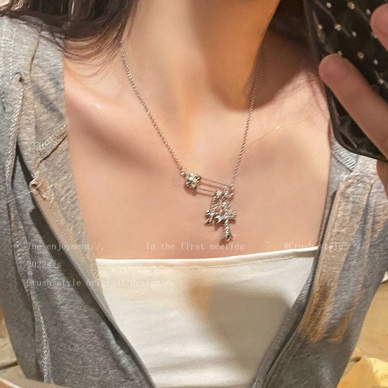 Ml-347+ cross zircon paperclip necklace